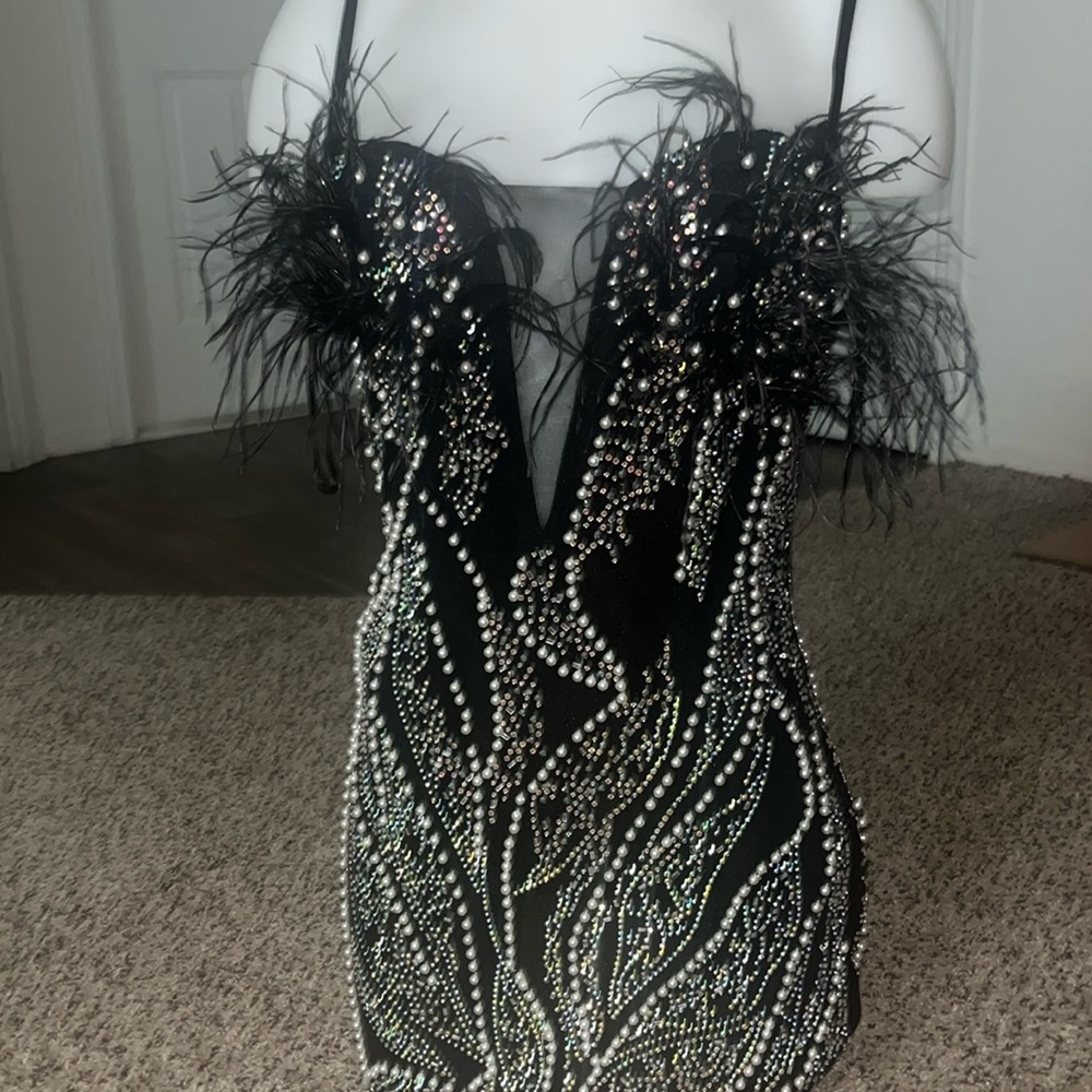 Fashion Nova Black Embellished Pearl Dress - Picture 3 of 6